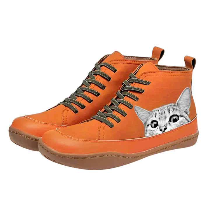 Wilhelmina | Cat Design Leather Ankle Boots