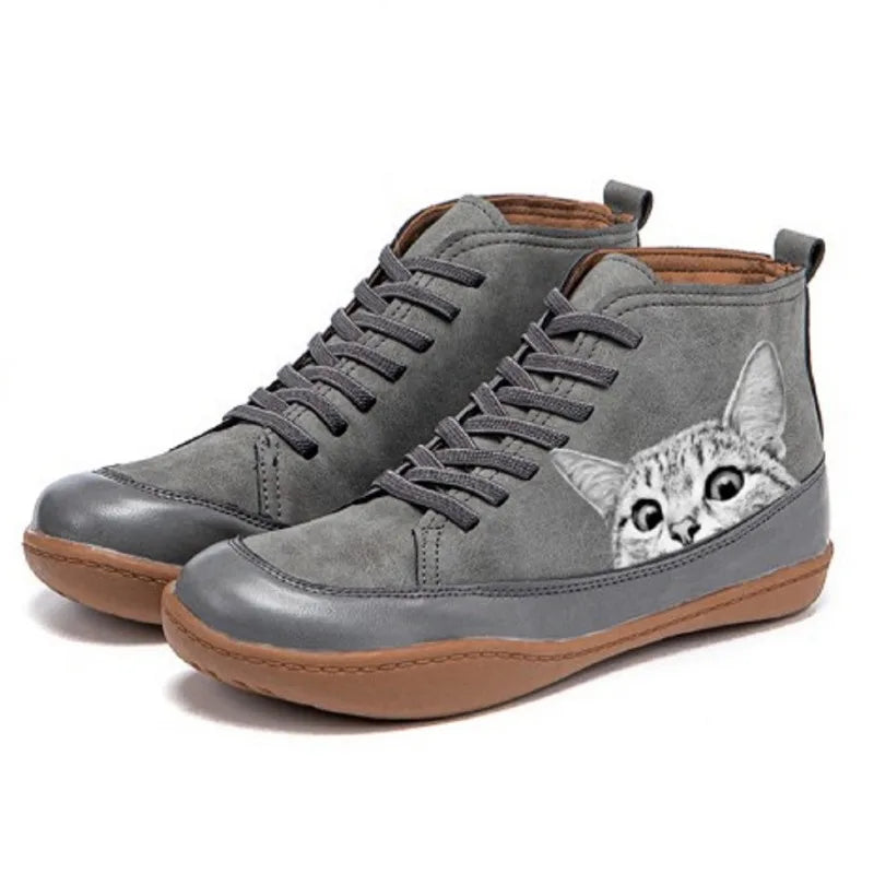 Wilhelmina | Cat Design Leather Ankle Boots