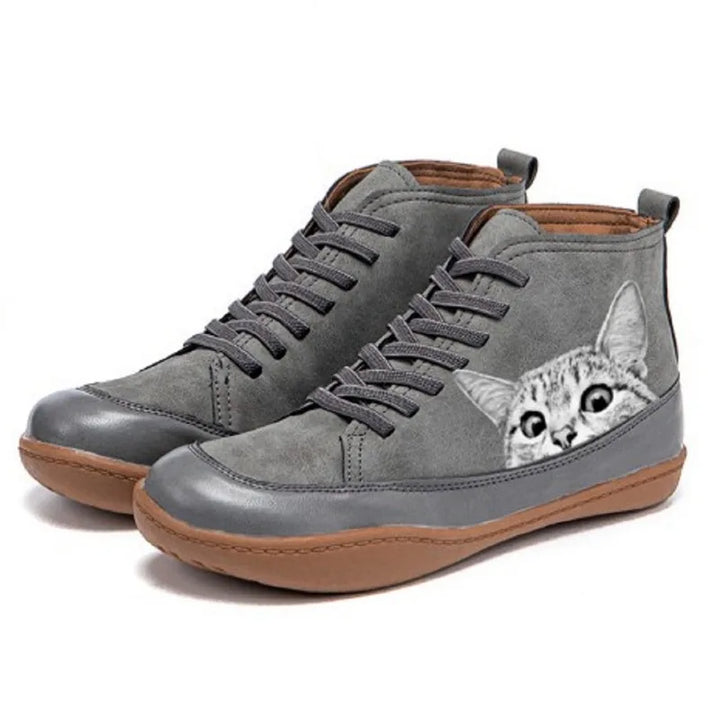 Wilhelmina | Cat Design Leather Ankle Boots
