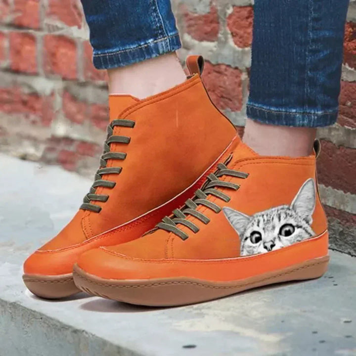 Wilhelmina | Cat Design Leather Ankle Boots