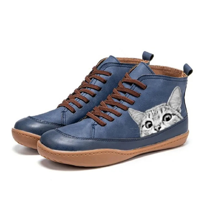 Wilhelmina | Cat Design Leather Ankle Boots