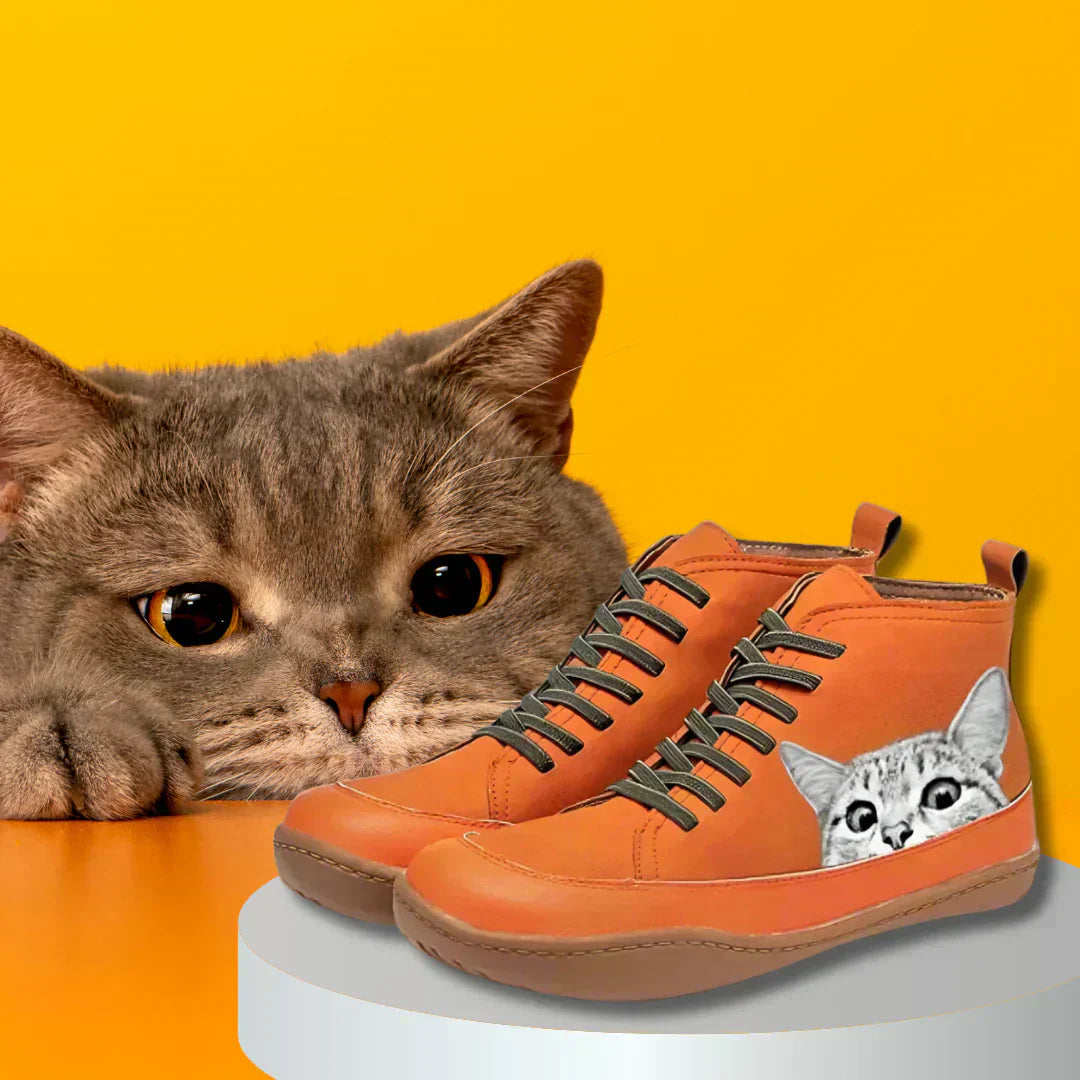 Wilhelmina | Cat Design Leather Ankle Boots