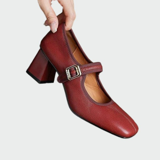 Nora Beau | Block-Heel Buckle Mary Jane Shoes